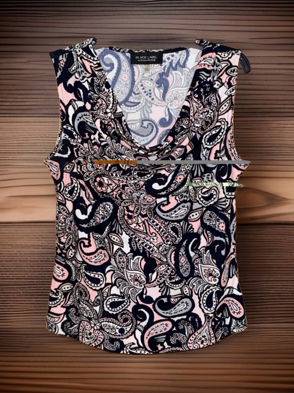 Black Label by Evan Picone Pink & Black Paisley Sleeveless Top-L-EC